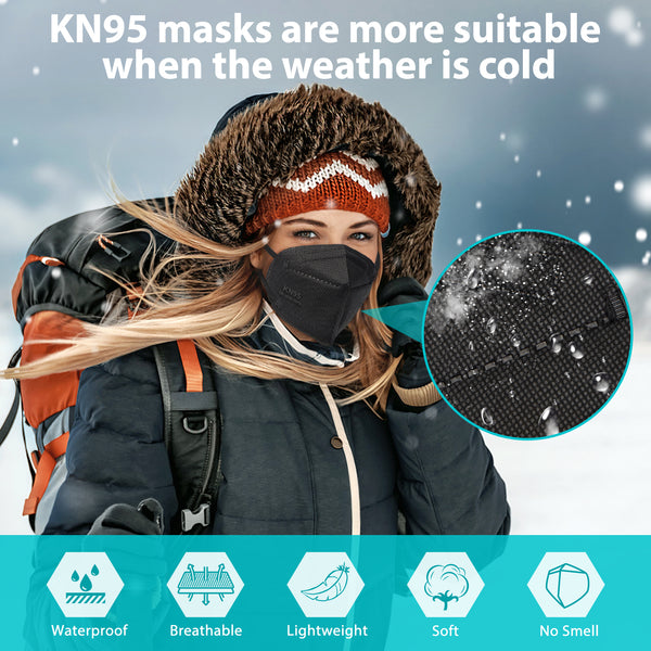 50 PCS KN95 Face Mask, 5 Layers Protection Black Disposable Face Masks for Adult, Teenager