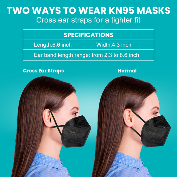 50 PCS KN95 Face Mask, 5 Layers Protection Black Disposable Face Masks for Adult, Teenager